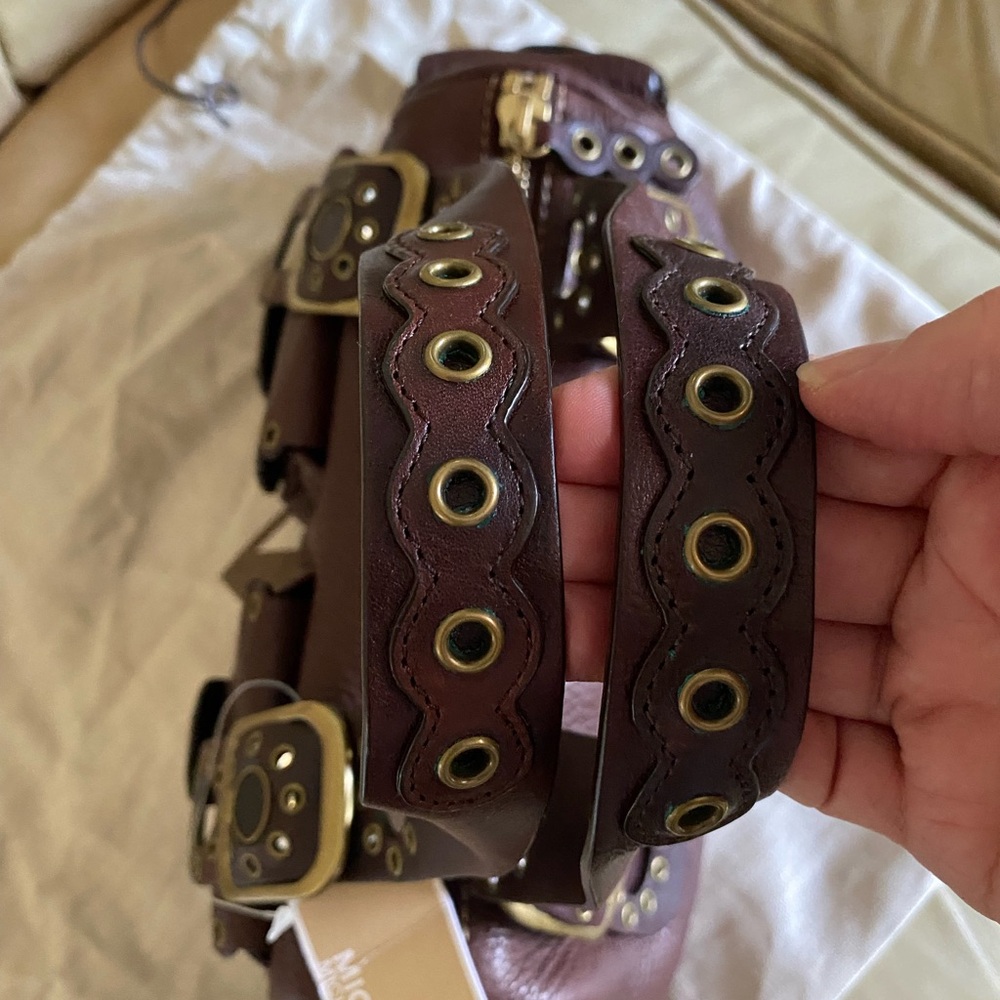 NWT Michael Kors Roadie Satchel Thick Leather Bag Grommets Rivets Brass Pebbled - Picture 9 of 16